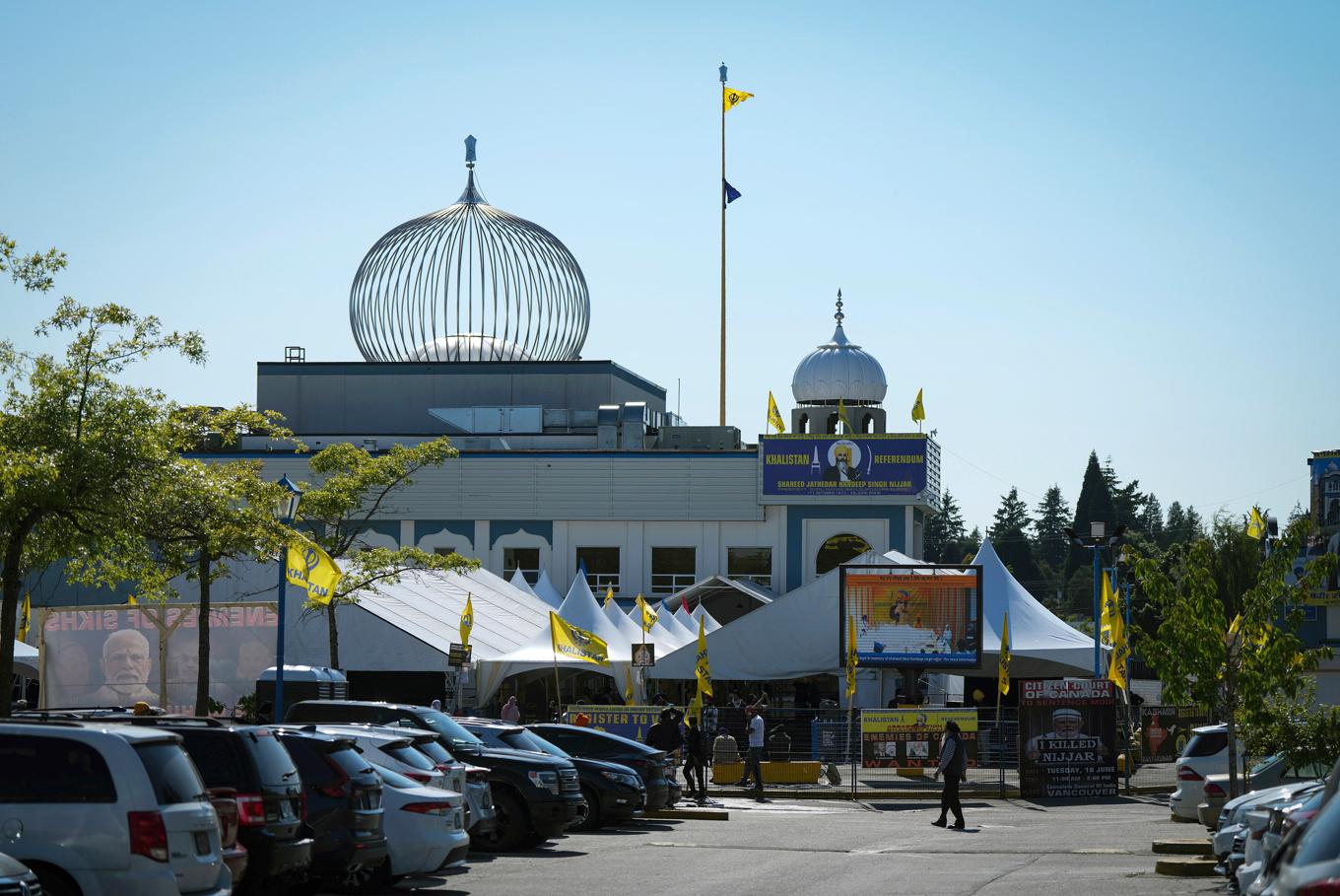 Det sikhiska tempel i Surrey, en förort till Vancouver i Kanada på vars parkeringsplats Hardeep Singh Nijjar mördades. Arkivbild. Foto: Darryl Dyck/AP/TT