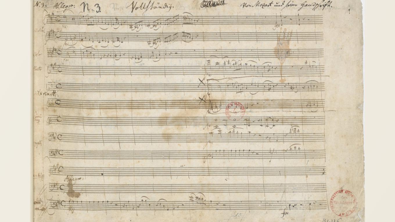 Första sidan av pianokonsert nummer 23 i A-dur i Mozarts autograf. Foto: Public Domain