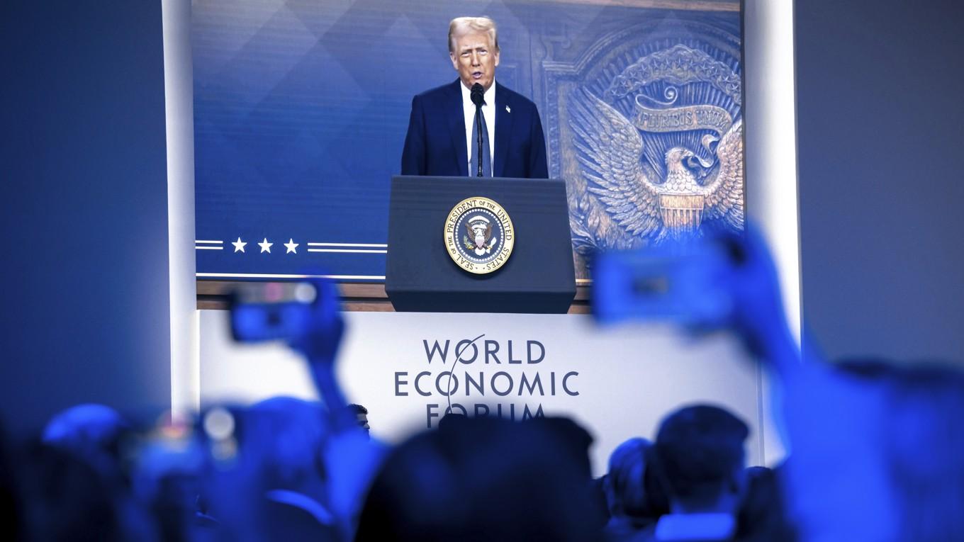 USA:s president Donald Trump under sitt tal. Foto: Laurent Gillieron/AP/TT