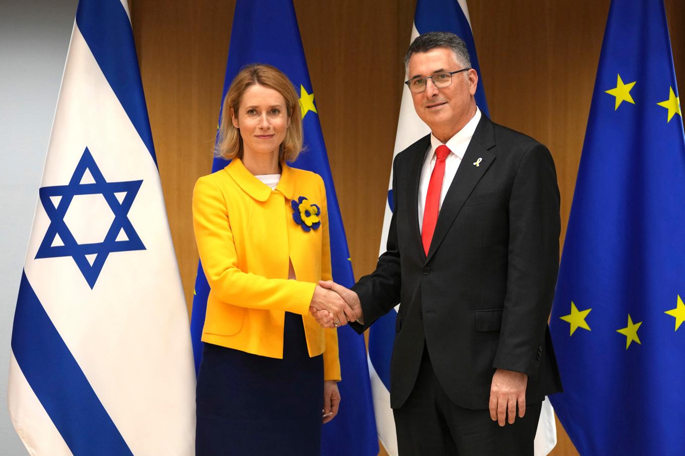 EU:s utrikeschef Kaja Kallas och Israels utrikesminister Gideon Saar i Bryssel. Foto: Virginia Mayo/AP/TT