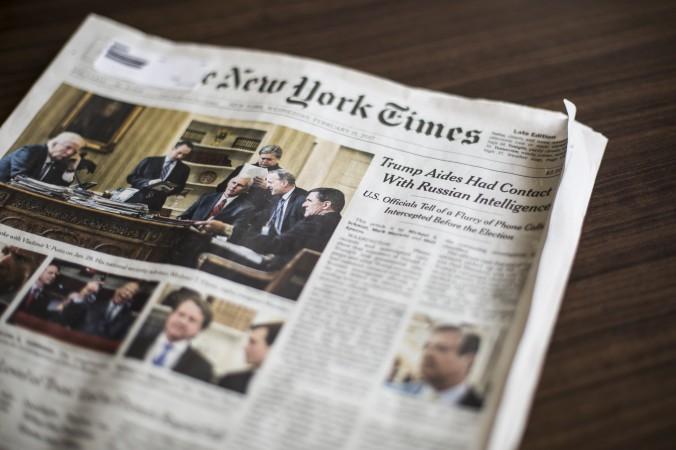 

New York Times förstasida den 15 februari. Foto: Samira Bouaou/Epoch Times                                                                                         
