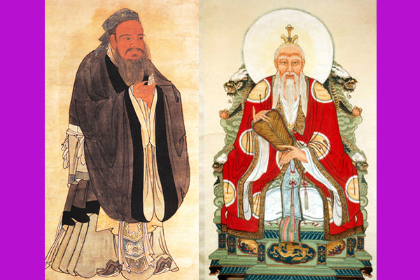Konfucius (till vänster) och Lao Zi (till höger).