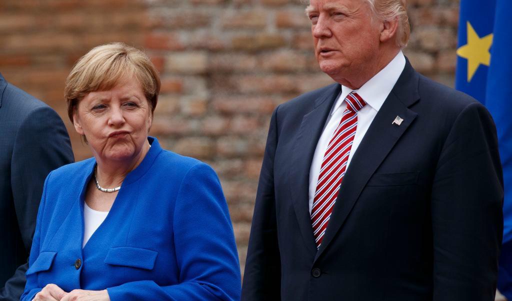 
Angela Merkel och Donald Trump vid G7-mötet i italienska Taormina tidigare i år. Foto: Evan Vucci/AP/TT-arkivbild                                            