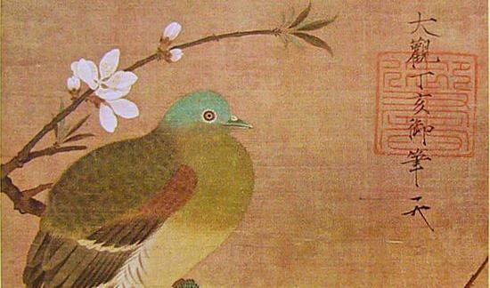 



Detalj av “Duva på en persikogren” Norra songdynastin, av kejsaren Huizong (1082-1135). Bläck och färg på hängande silkesrulle. (Privat samling i Japan)                                                                                                                                                                                