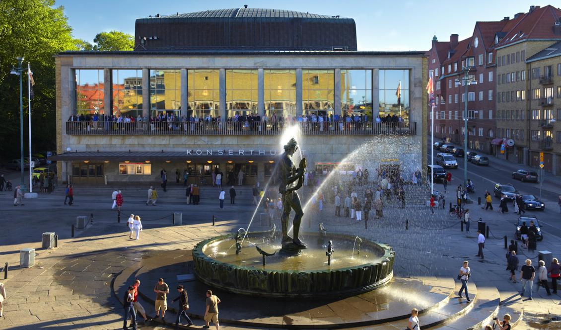 Vy över Poseidon och konserthuset på Götaplatsen i Göteborg. Konserthuset kommer nu att få en ny orgel. Foto: Higab/Hans Wretling