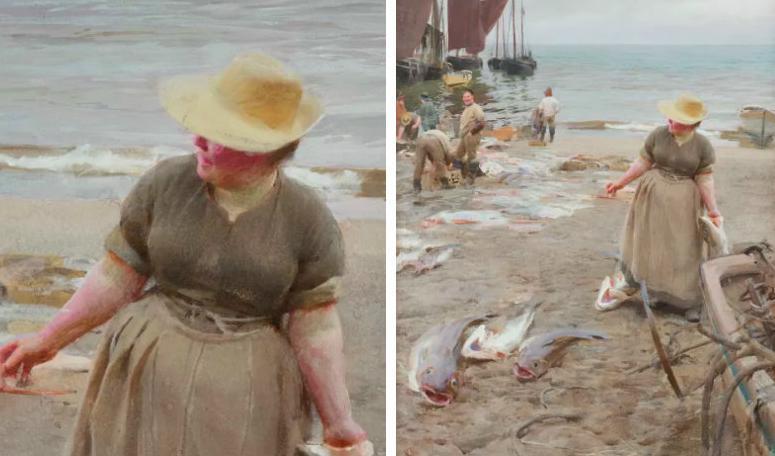 Anders Zorn; "Fiskmarknad i St. Ives", detalj.