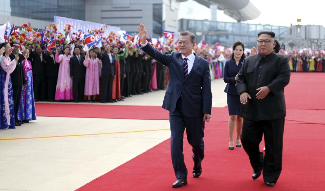 

Sydkoreas president Moon Jae-In och Nordkoreas ledare Kim Jong-Un. Foto: Pyongyang Press Corps Pool/AP/TT                                                                                        