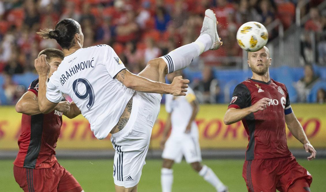 Zlatan petar in sitt femhundrade mål i matchen mot Toronto FC. Foto: Nick Turchiaro/USA Today/Reuters/TT