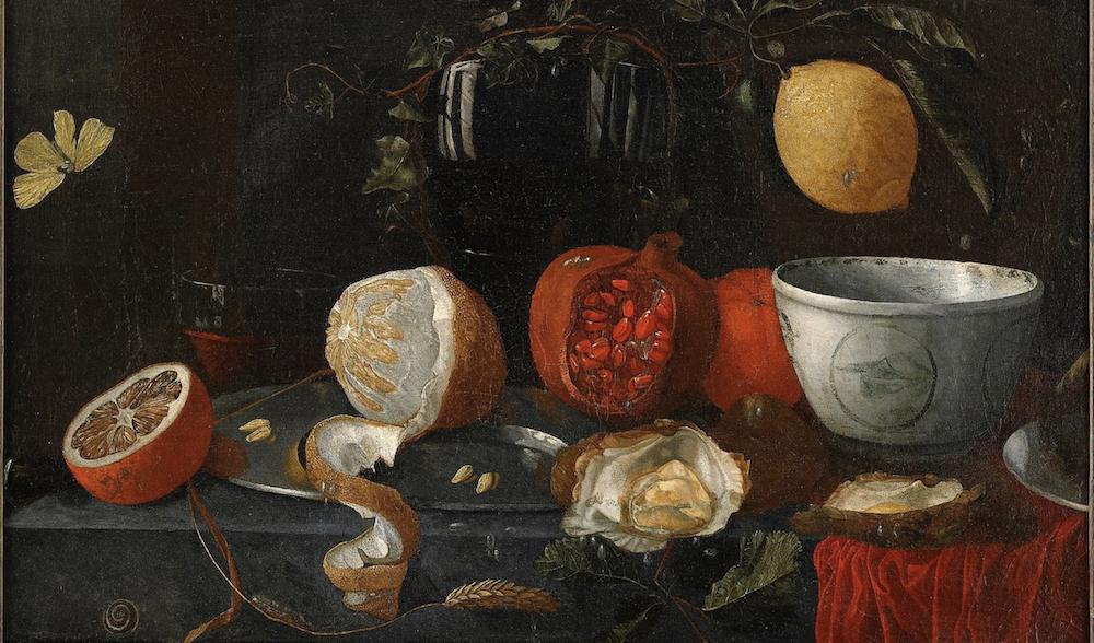 Stilleben med ostron, granatäpple och citron, tillskriven Johannes Hannot (Holland 1633-1684). Olja på duk, 47x57 cm. Foto: Ateljé Catellani