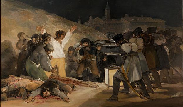 Francisco de Goya; "El Tres de Mayo" (1814), olkja på duk, 2,6x3,4 m. Pradomuseet i Madrid