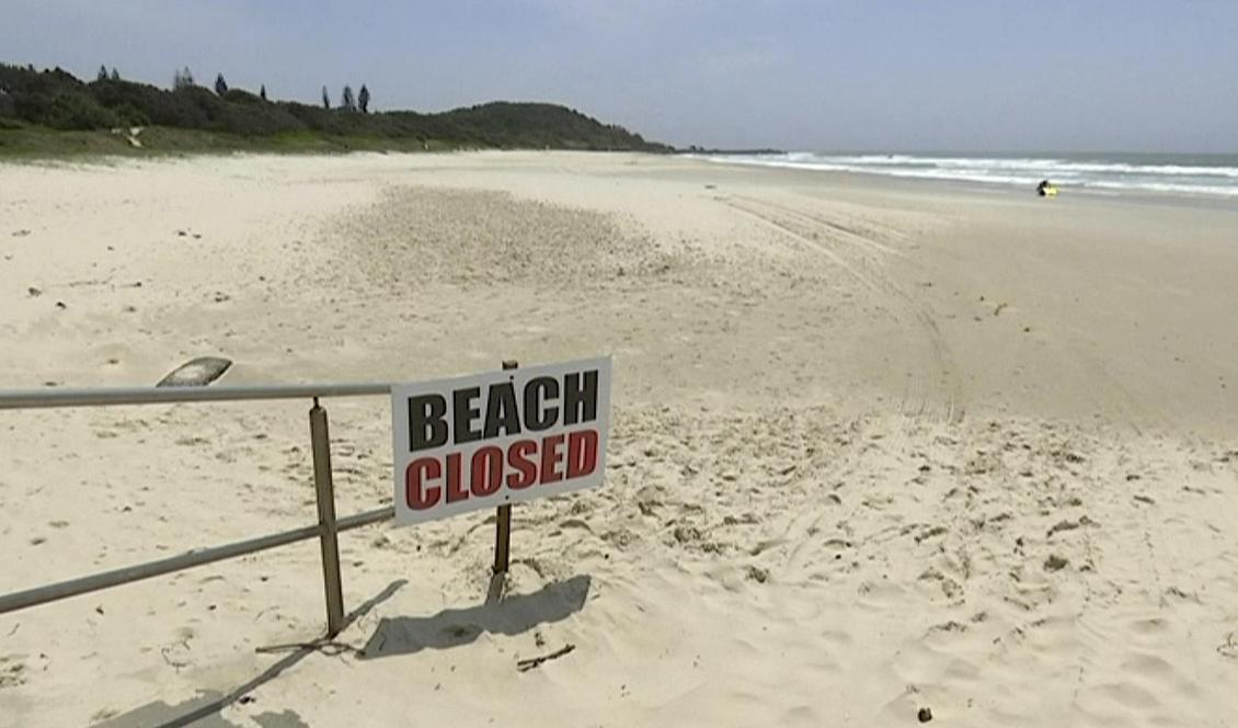 Stängd strand i Australien. Foto: Australian Broadcasting Corporation/AP/TT-arkivbild