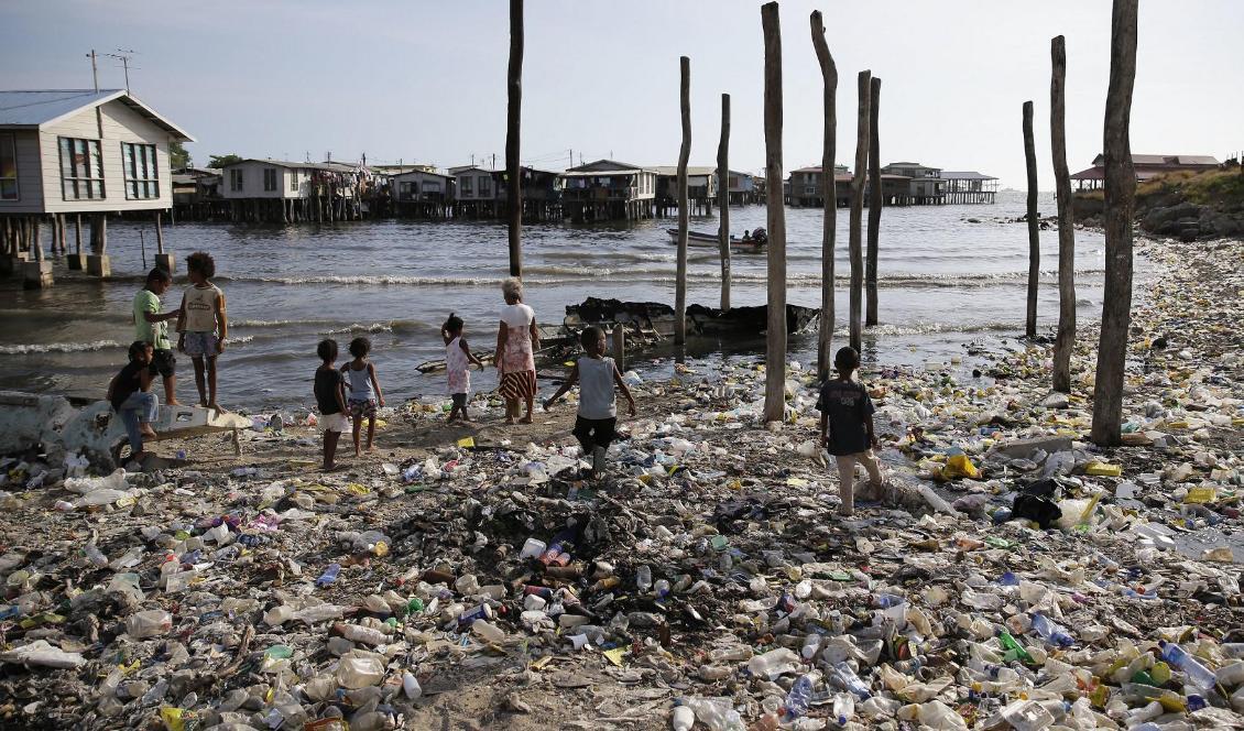 Plasten som hamnar i haven kan transporteras långt med hjälp av havsströmmar. Bild från Port Moresby på Papua New Guinea. Foto: Aaron Favila/AP