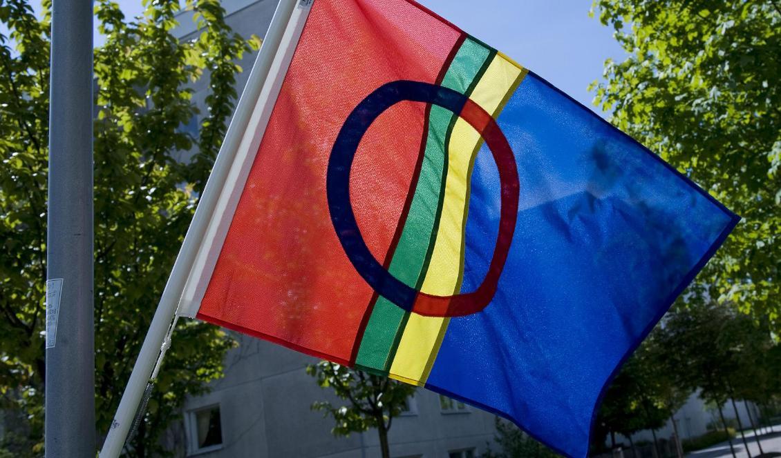 Sameflaggan har lånat färgerna från den samiska dräkten. Foto: Jonas Ekströmer/TT-arkivbild