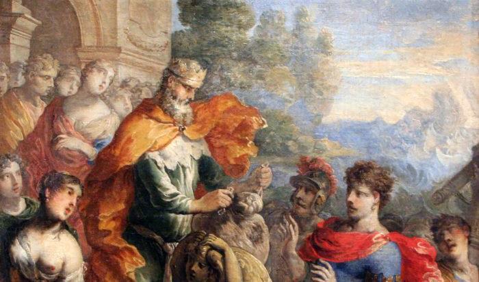 
”Aiolos ger vindarna till Odysseus” av Isaac Moillon (1614–1673). Design för gobeläng. Musée de Tessé.                                            