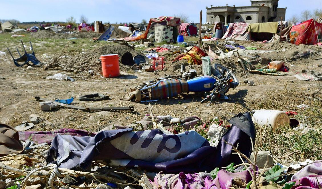 Bilden är tagen den 23 mars 2019 och visar IS sista fäste i Baghuz innan terrororganisationen blev besegrad. Foto: Giuseppe Cacace/AFP/Getty Images