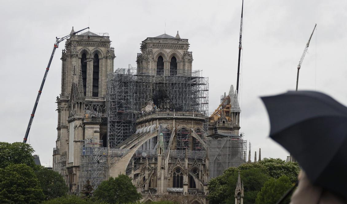 Katedralen en dryg vecka efter den förödande branden den 15 april. Foto: Thibault Camus/AP/TT