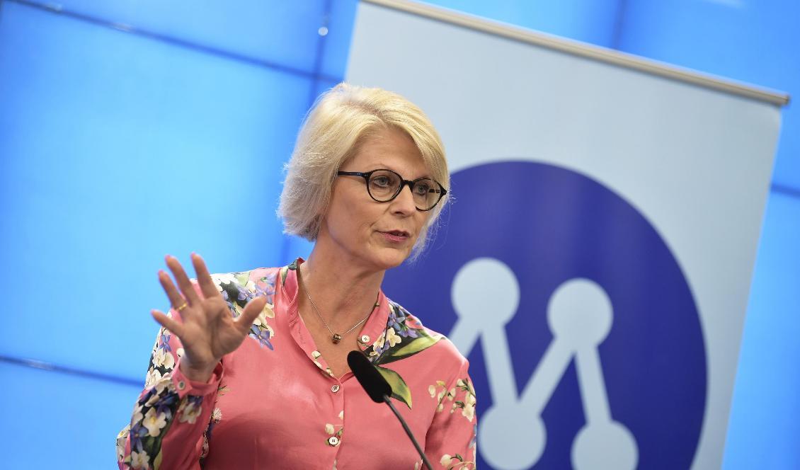 Elisabeth Svantesson (M) vid en presskonferens i måndags. Foto: Pontus Lundahl/TT