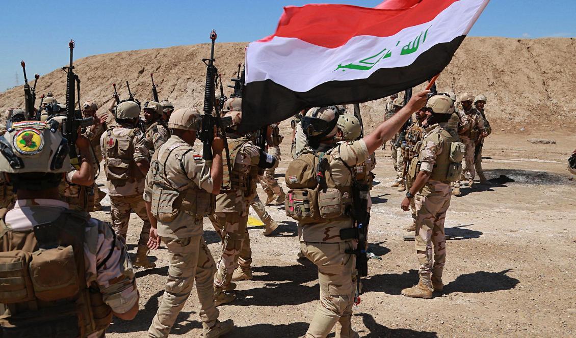Irakiska, australiska och nyzeeländska soldater i koalitionen mot terrorgruppen IS under en övning norr om Bagdad i mitten av april. Foto: Hadi Mizban/AP/TT