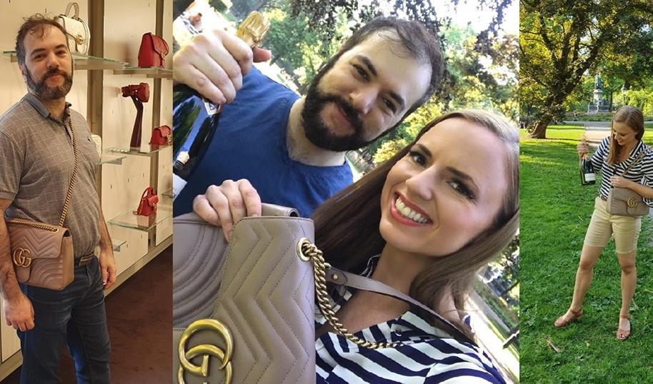 Nationalekonomen Tino Sanandaji har köpt en äkta Gucciväska till Sara Skyttedal (KD). Foto: Privat