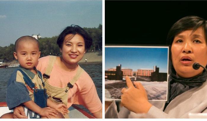 


Yin Liping (V) och hennes son innan förföljelsen av Falun Gong startade år 1999, (H) Yin Liping håller upp en bild av Masanjia tvångsarbetsläger vid en utfrågning i Washington den 14 april 2016. Foto: Lisa Fan/The Epoch Times; minghui.org                                                                                                                                                