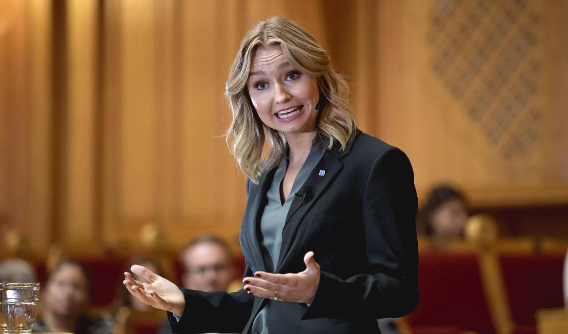 Kristdemokraternas partiledare Ebba Busch Thor (KD) hösttalar i andra kammarsalen i riksdagshuset i Stockholm. Foto: Pontus Lundahl/TT