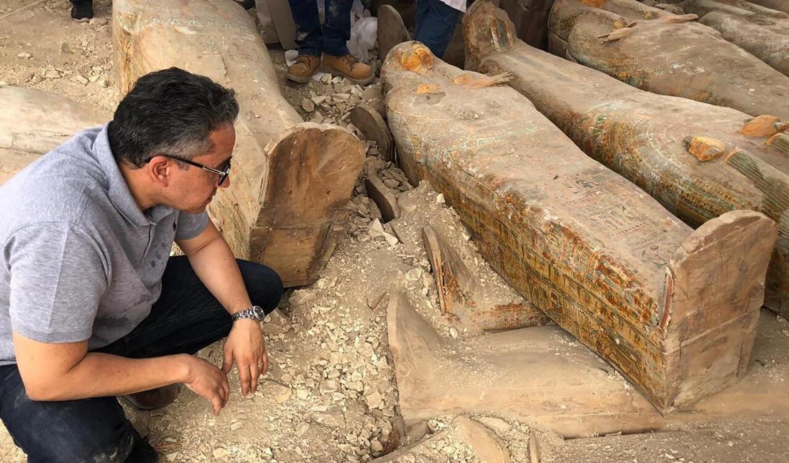 

30 välbevarade kistor, omkring 3 000 år gamla, har hittats i dödens dal i Luxor i Egypten. Foto: AP/TT                                                                                                
