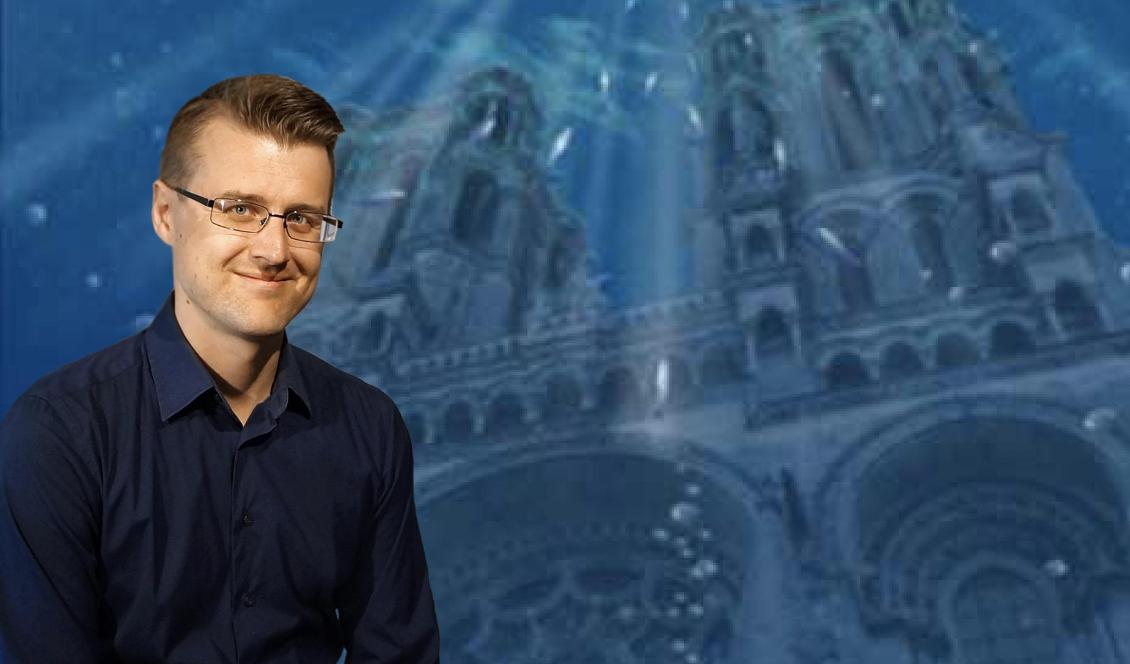 Pianisten Henrik Kilhamn. vid den sjunkna katedralen.
