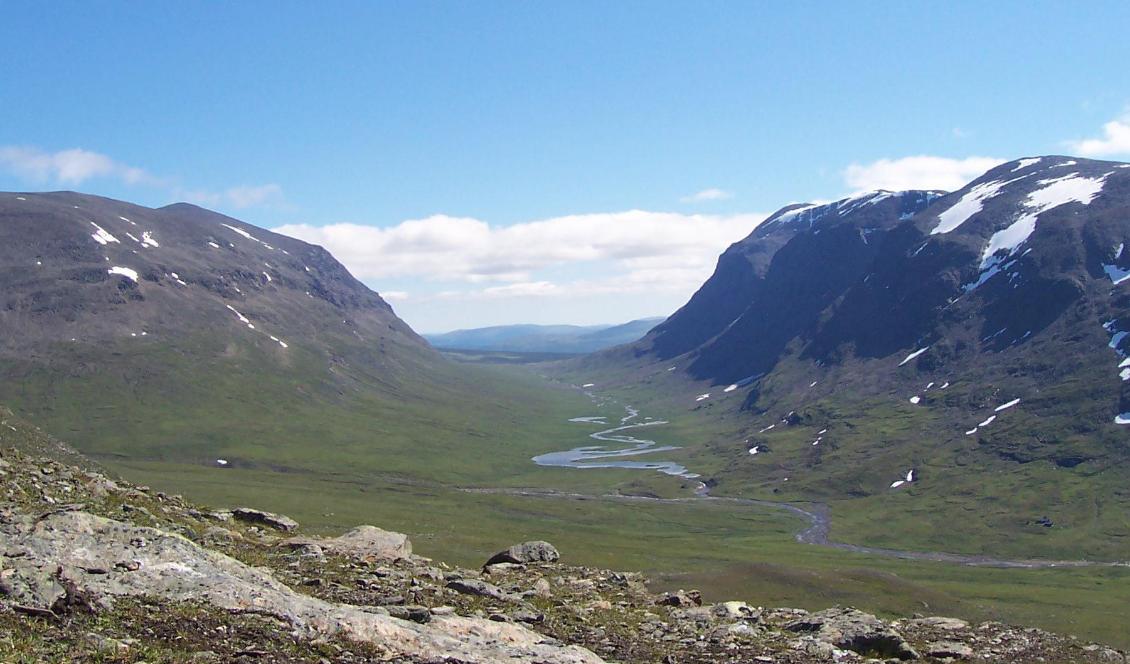 Dalgången Syterskalet, med Norra Sytertoppen till vänster, i närheten av Hemavan, Västerbotten. Foto: Wikipedia/CC BY-SA 3.0