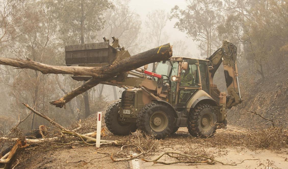 Räddningsarbetare har de senaste dagarna jobbat med förebyggande arbete inför de kommande befarade bränderna. Foto: Michael Currie/AP/TT