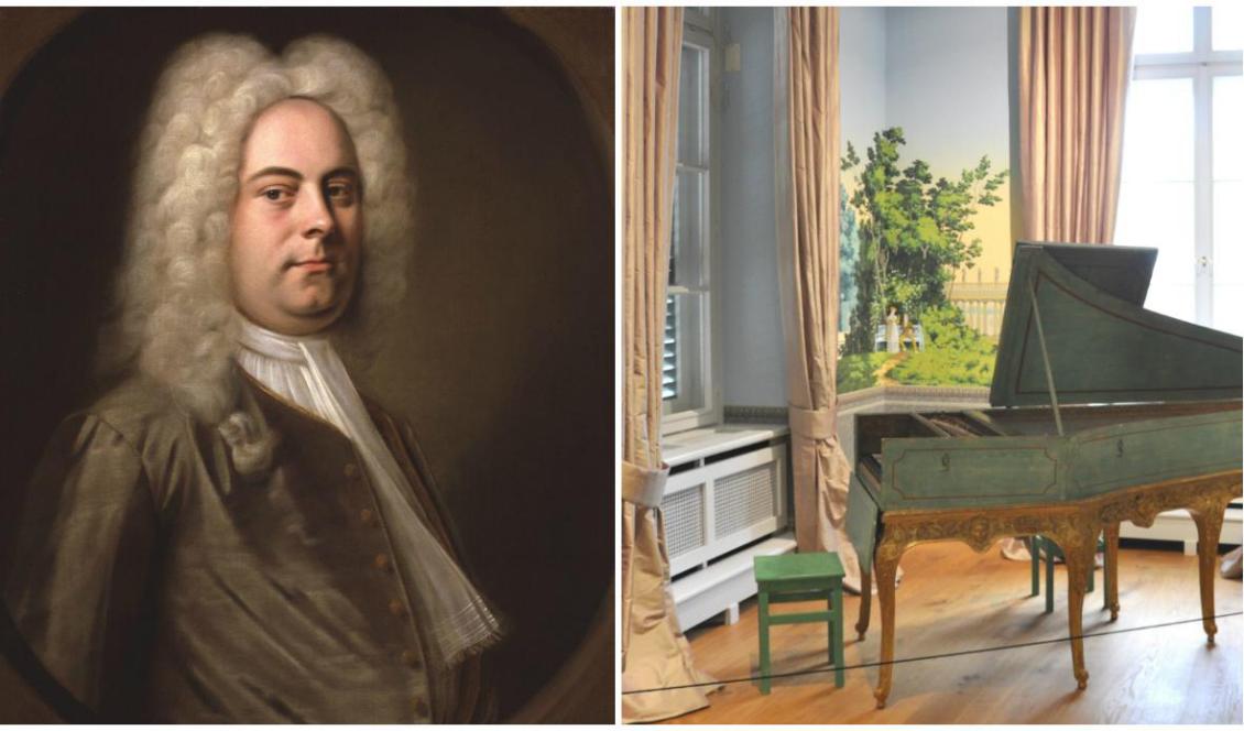 Georg Friedrich Händel (vä) var en av barockens stora kompositörer. Målning av Balthasar Denner (1727). I muséet Villa Metzler, Frankfurt, finns denna cembalo (hö).