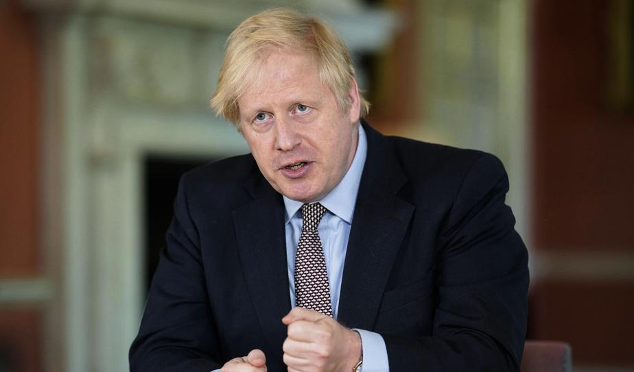 Boris Johnson när han den 10 maj i år presenterade lättnader i restriktionerna i Storbritannien. Foto: Andrew Parsons/Downing Street/AP/TT