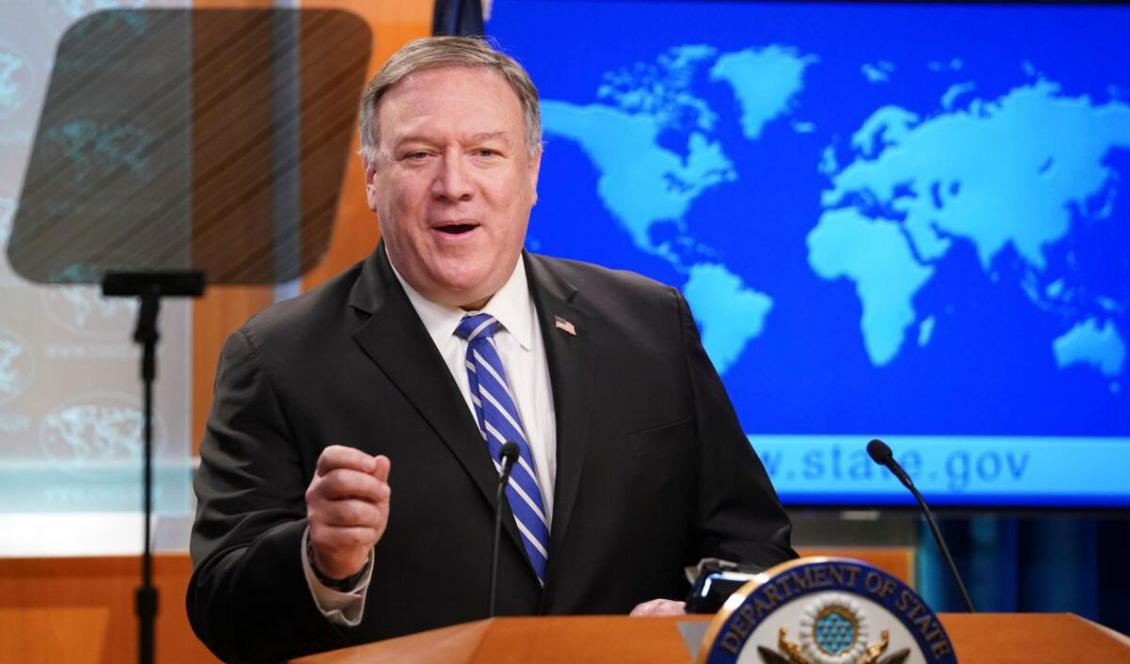 USA:s utrikesminister Mike Pompeo talar vid en presskonferens i Washington DC, den 6 maj 2020. Foto: Kevin Lamarque/POOL/AFP via Getty Images