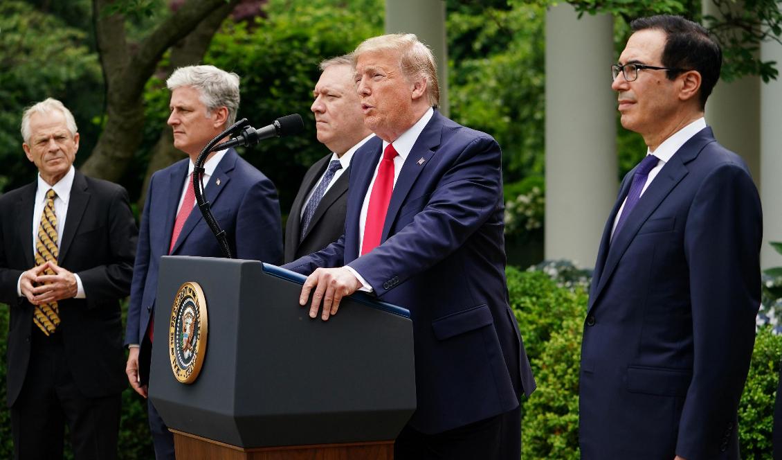 USA:s president Donald Trump håller en presskonferens om Kina i Vita huset i Washington D.C. den 29 maj 2020. Foto: Mandel Ngan/AFP via Getty Images