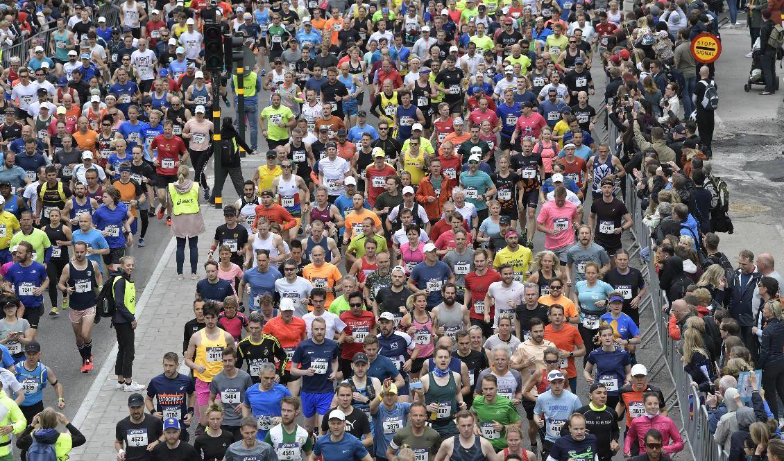 Starten i Stockholm Marathon 2019. I år blir det inget lopp i huvudstaden. Foto: Pontus Lundahl/TT-arkivbild