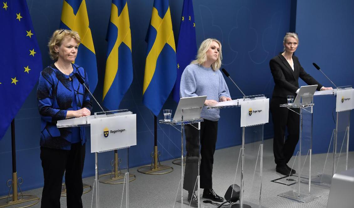 Harriet Wallberg, till vänster om socialminister Lena Hallengren (S), valde att inte fortsätta sitt uppdrag som nationell testkoordinator. "Jag kom fram till att jag åstadkommit det jag kunde", säger hon. Foto: Jonas Ekströmer/TT-arkivbild