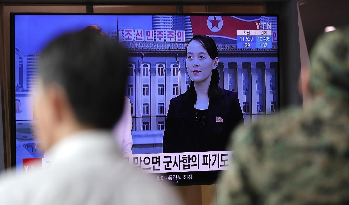 Kim Jong-Uns syster Kim Yo-Jong syns på tv i Sydkorea. Foto: Lee Jin-man/AP/TT-arkivbild