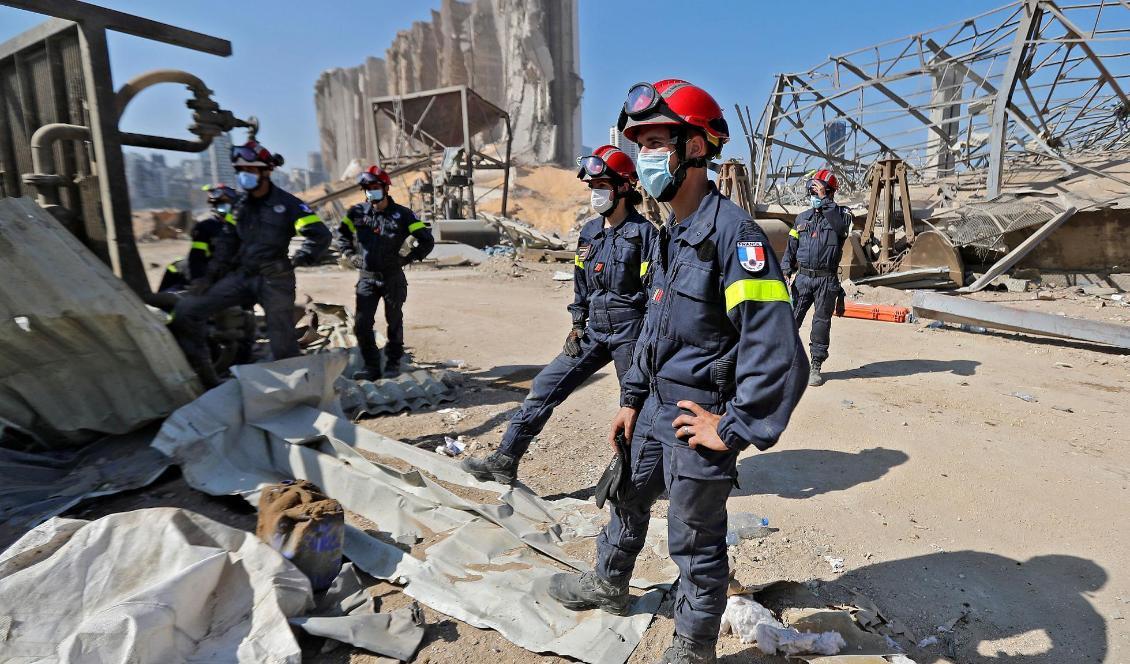 Fransk räddningspersonal i Beirut i Libanon den 7 augusti 2020. Foto: Joseph Eid/AFP via Getty Images