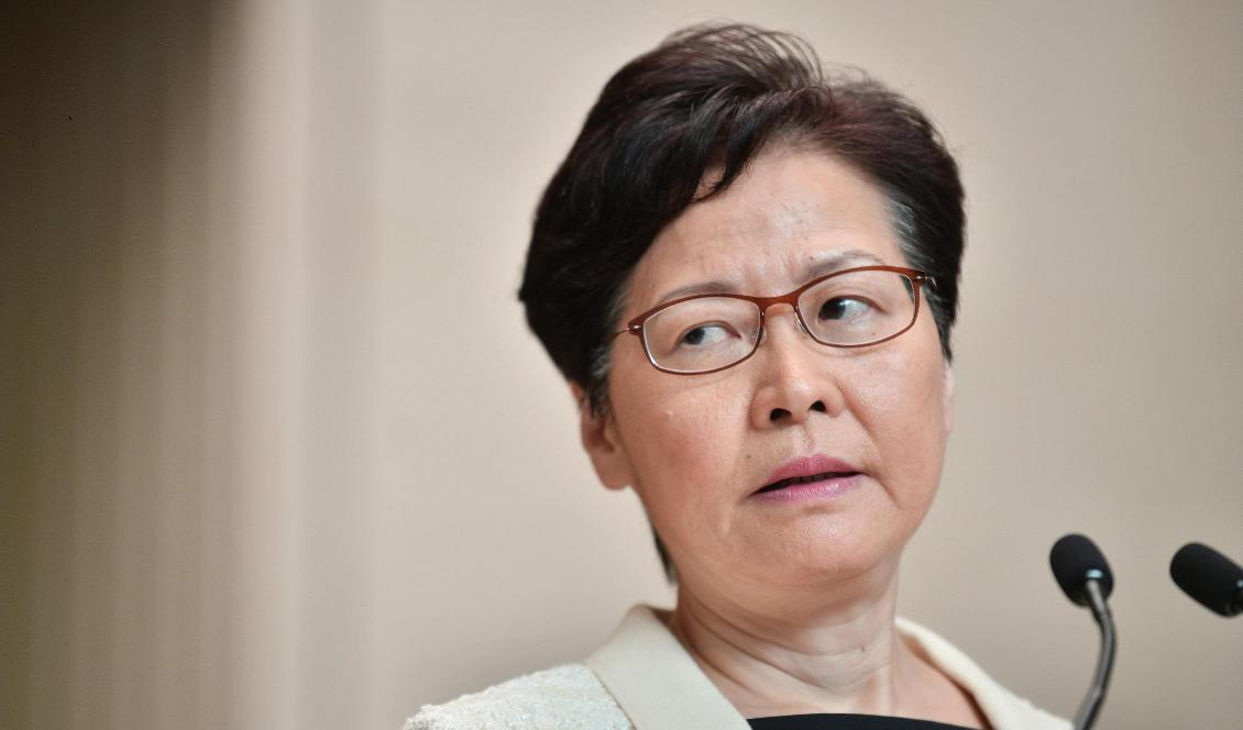 Hongkongs högsta ledare, Carrie Lam, talar till medier under en presskonferens i Hongkong den 3 september 2019. Foto: Anthony Wallace/AFP via Getty Images