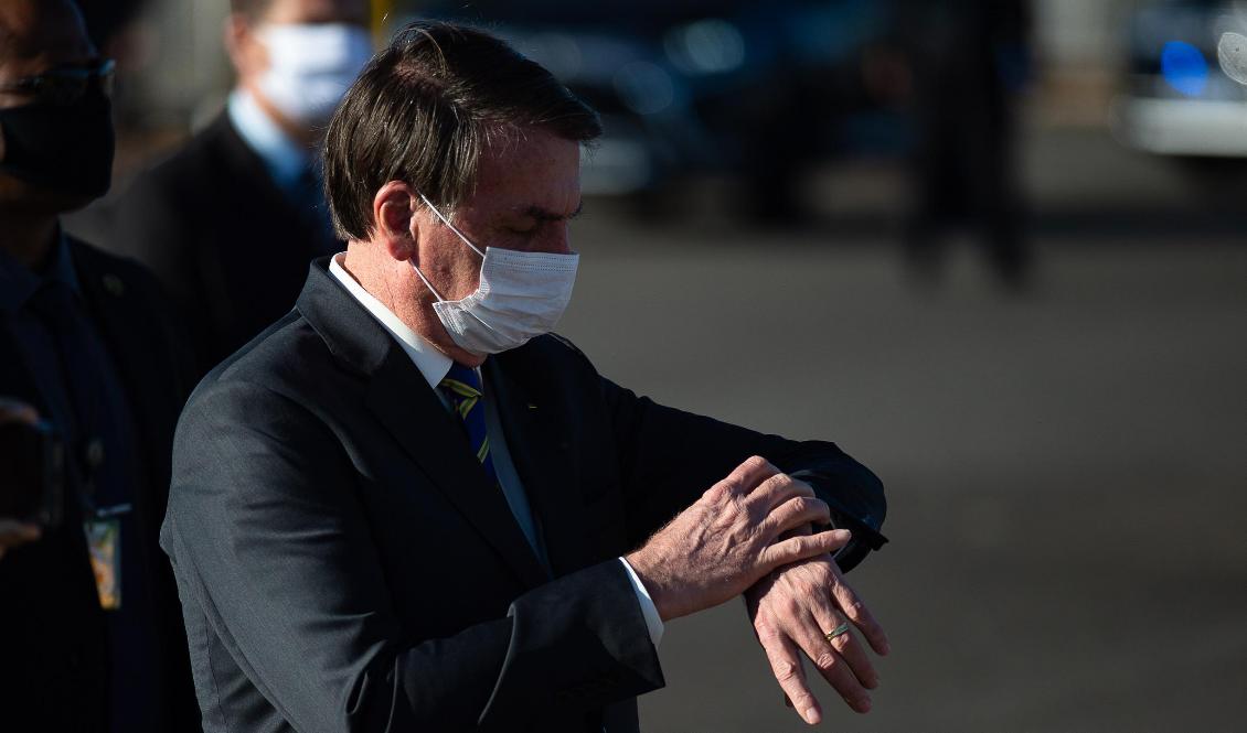 Brasiliens president, Jair Bolsonaro, vid Palacio da Alvorada i Brasilien den 12 maj. Foto: Andressa Anholete/Getty Images