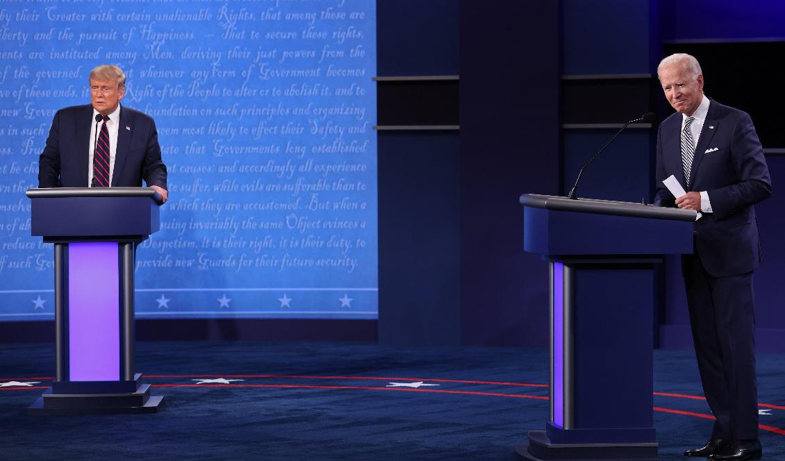USA:s president Donald Trump och tidigare vicepresidenten Joe Biden under den första presidentdebatten i Cleveland i Ohio den 29 september 2020. Foto: Win McNamee/Getty Images.