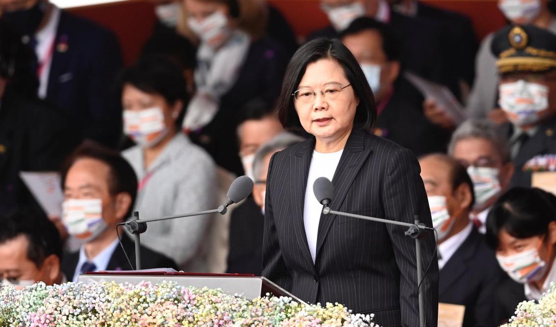 Taiwans president Tsai Ing-wen talar i Taipei vid nationaldagsfirandet den 10 oktober 2020. Foto: Sam Yeh/AFP via Getty Images