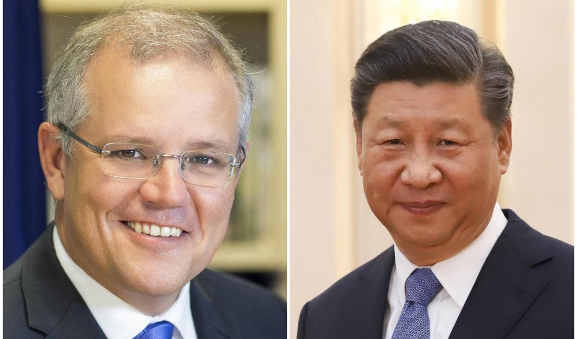 Scott Morrison (vä), Australiens premiärminister. Foto: Kristy Robinson/Commonwealth of Australia, CC BY-SA 4.0, Xi Jinping (hö), det kinesiska kommunistpartiets ledare. Foto: Palácio do Planalto/CC BY 2.0