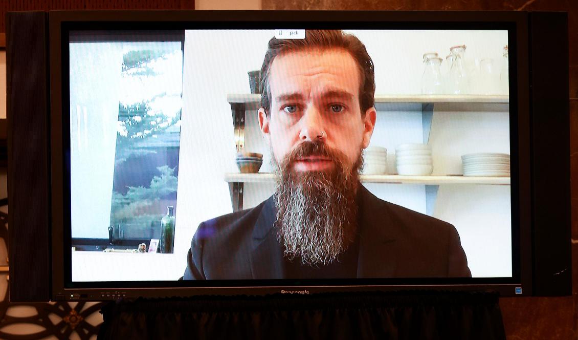 Twitters vd Jack Dorsey vittnar under ett senatsförhör den 17 november 2020 om censur och presidentvalet. Foto: Hannah McKay/POOL/AFP via Getty Images