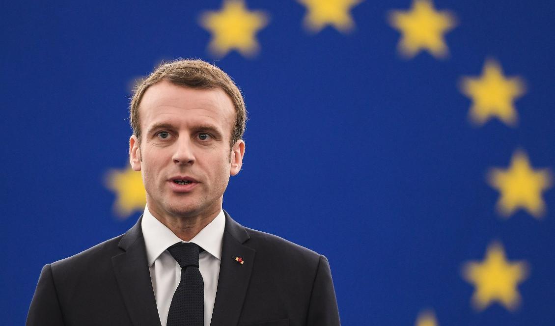 
Frankrikes president Emmanuel Macron talar i EU-parlamentet i Strasbourg den 17 april 2018. Foto: Frederick Florin/AFP via Getty Images                                            