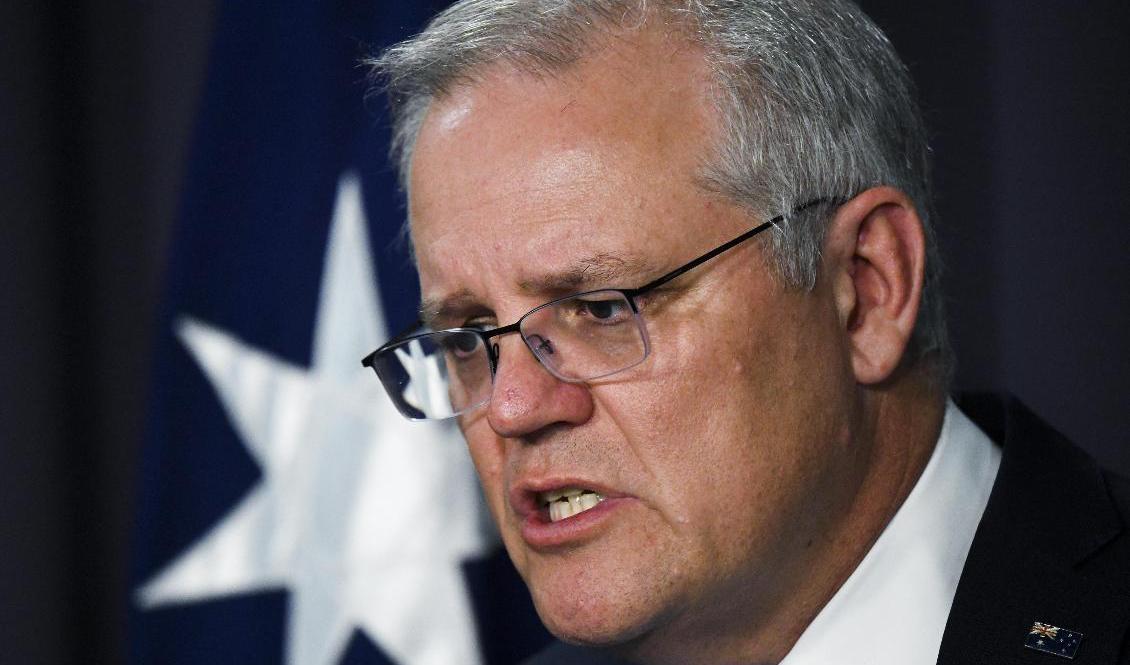 Australiens premiärminister Scott Morrison riktar frän kritik mot det fejkade fotot. Arkivbild. Foto: Lukas Coch/AP/TT