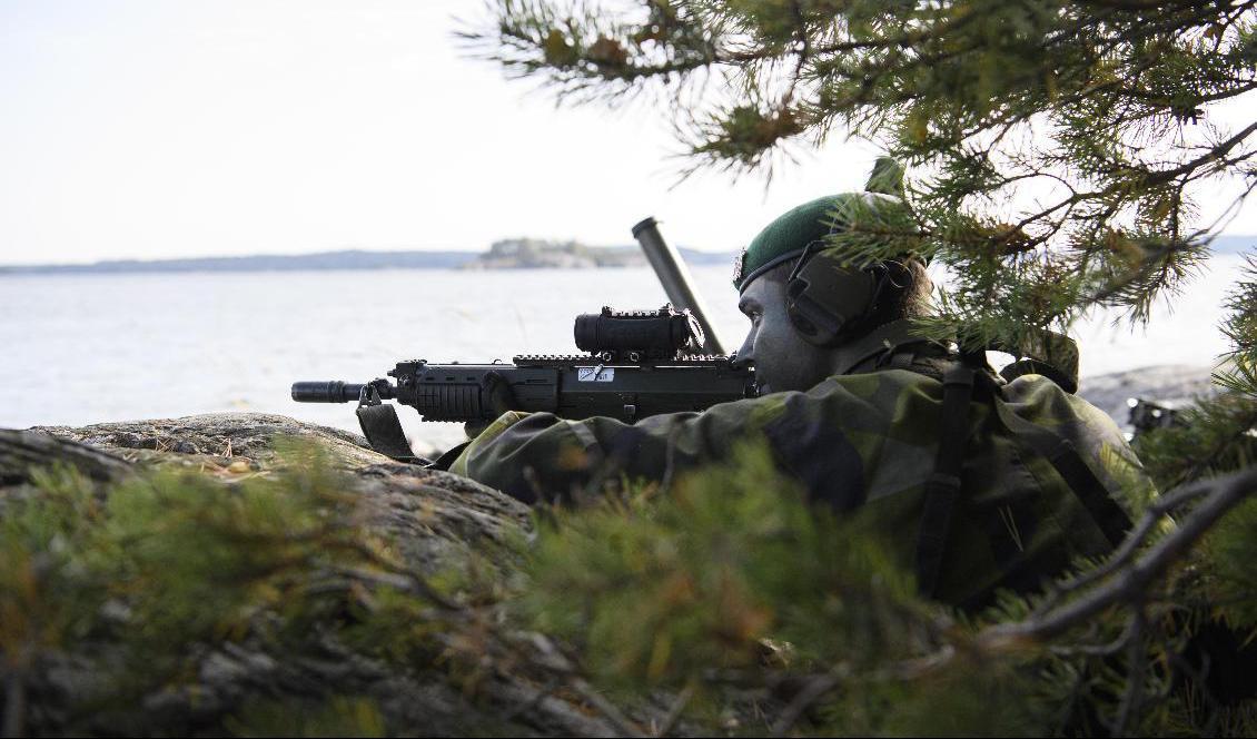 Soldat på Amfibieregementet 1 i Berga. Arkivbild. Foto: Henrik Montgomery/TT