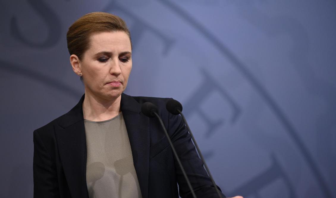 Danmarks statsminister Mette Frederiksen (S) vid tisdagens presskonferens. Foto: Philip Davali/Ritzau/TT