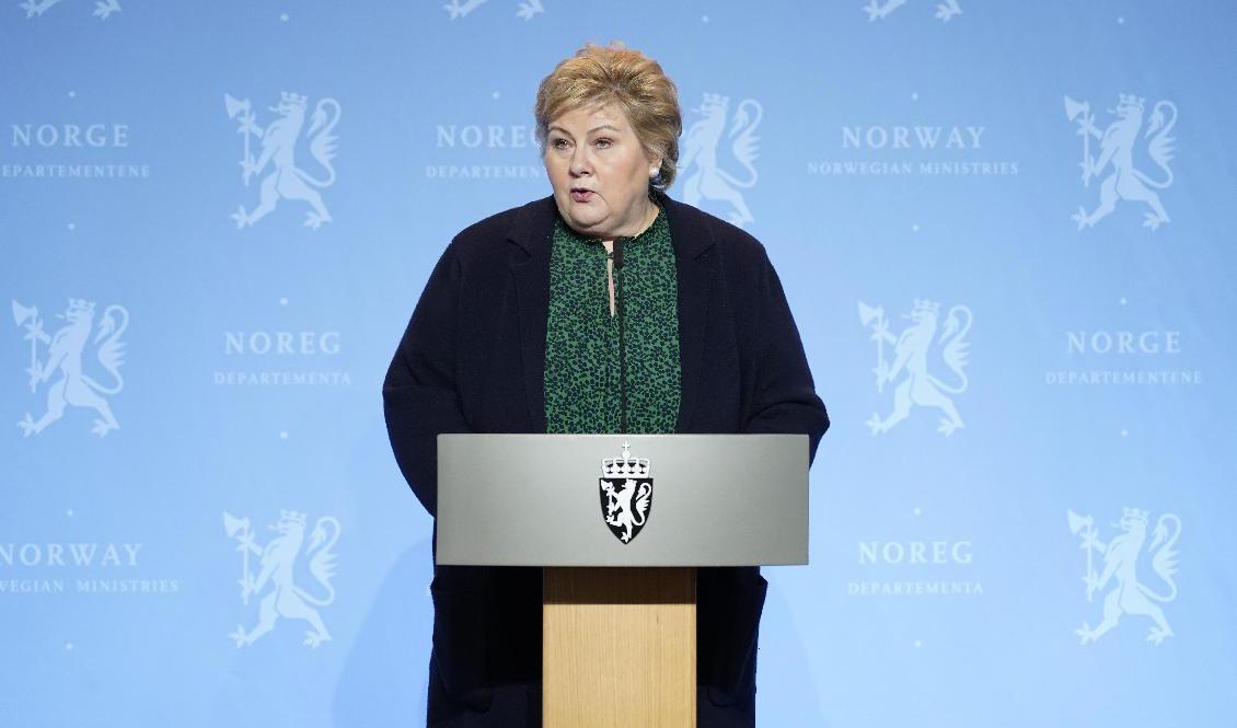 Statsminister Erna Solberg (H) vid presskonferensen på onsdagen. Foto: Håkon Mosvold Larsen/NTB/TT