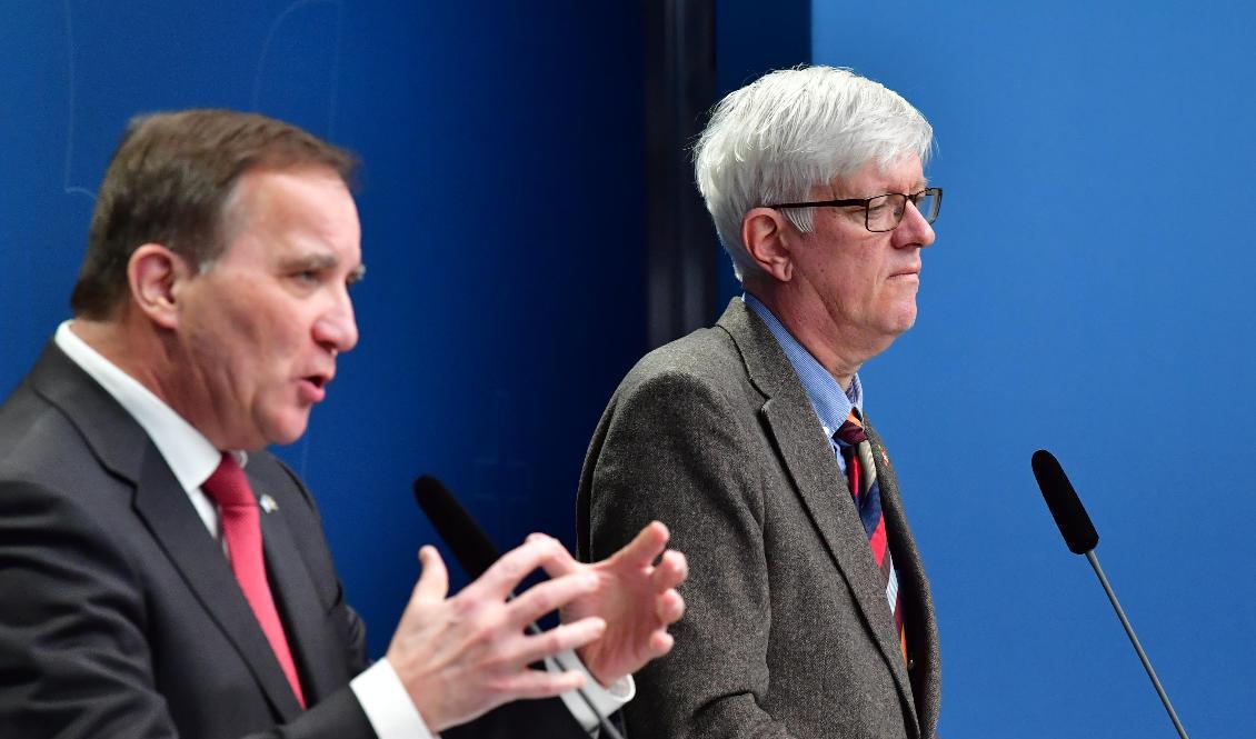 Statsminister Stefan Löfven (S) och Folkhälsomyndighetens generaldirektör Johan Carlson. Arkivbild. Foto: Jonas Ekströmer/TT