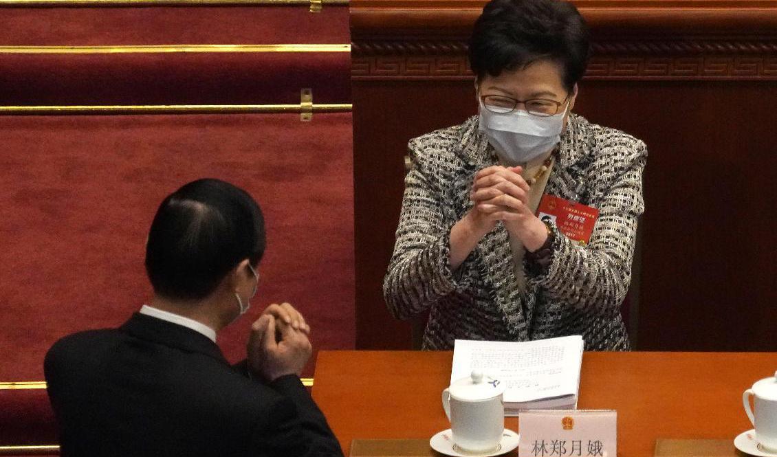Hongkongs högste politiker Carrie Lam under Kinas folkkongress på fredagen. Foto: Andy Wong/AP/TT
